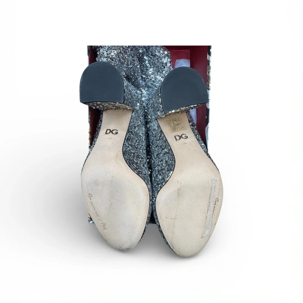DOLCE AND GABBANA Silver Sequin Knee-High Boots - Picture 6 of 6